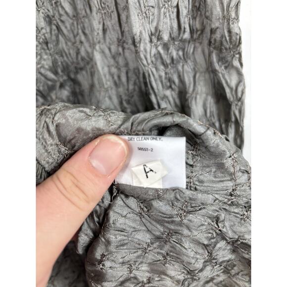 Eileen Fisher Crinkle Gauze Silk Gray Mini Dress Mature Size Small Preppy - Picture 7 of 10